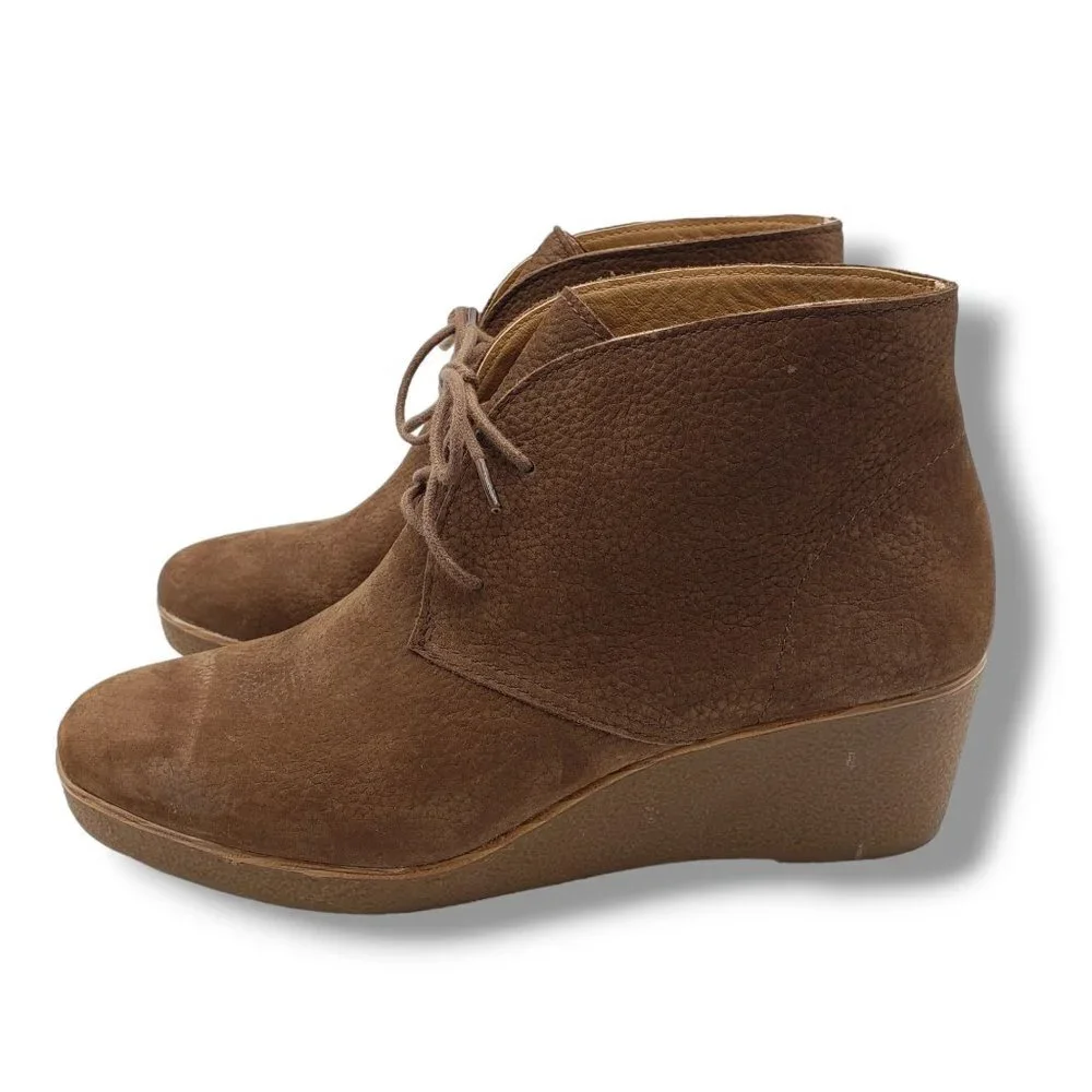Lucky Brand Junes Wedge Boot Womens 8.5 Brown Nubuck Leather‎